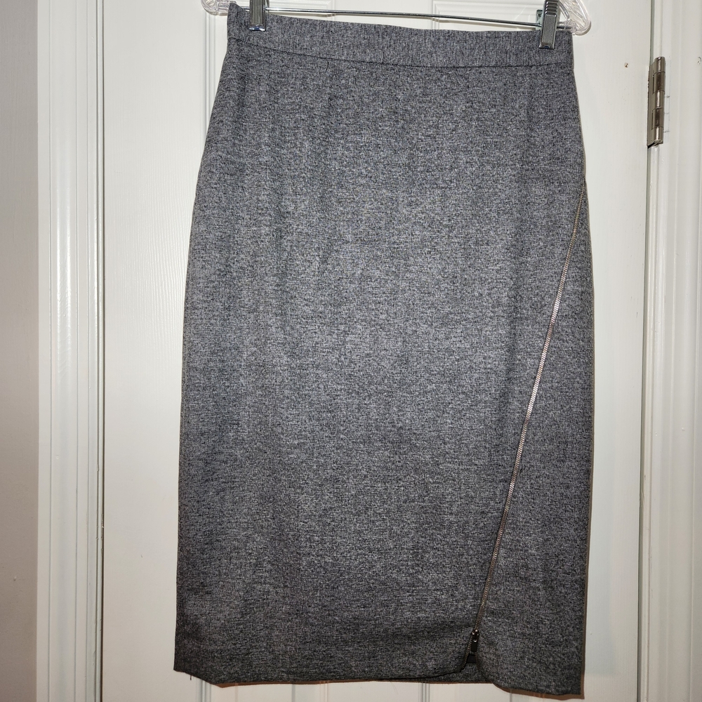 Banana Republic Asymetric Zipper Heather Gray Pencil Skirt Adjustable Slit Size8